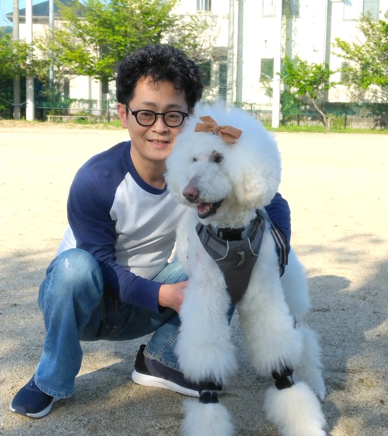 あるくわん施術者 森治男と愛犬ラニ 倉敷の犬の筋膜リリース